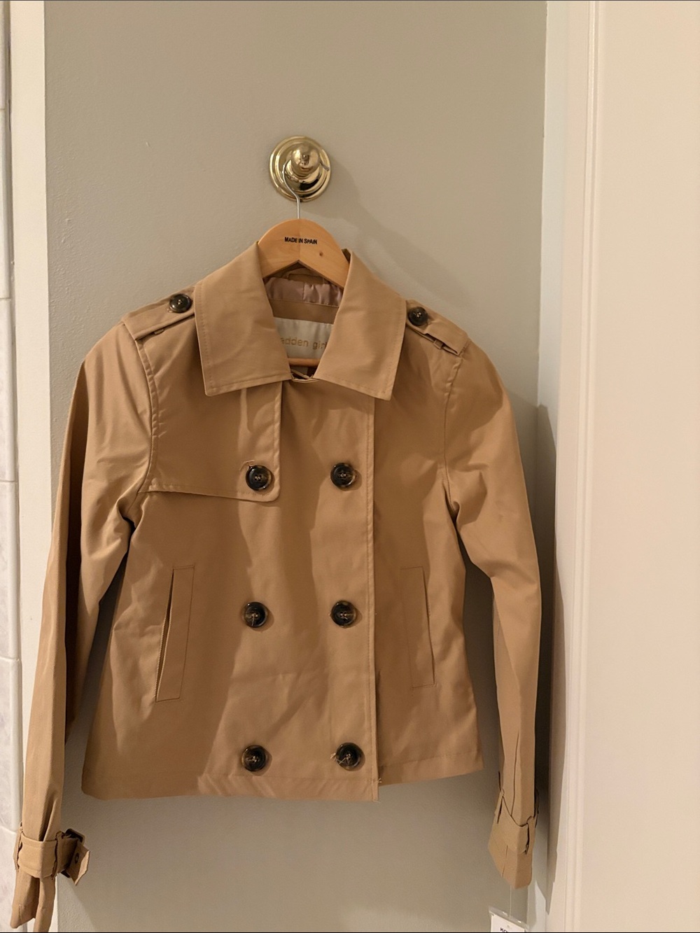 madden girl Classic Tan Double-Breasted Jacket Size XS NWT